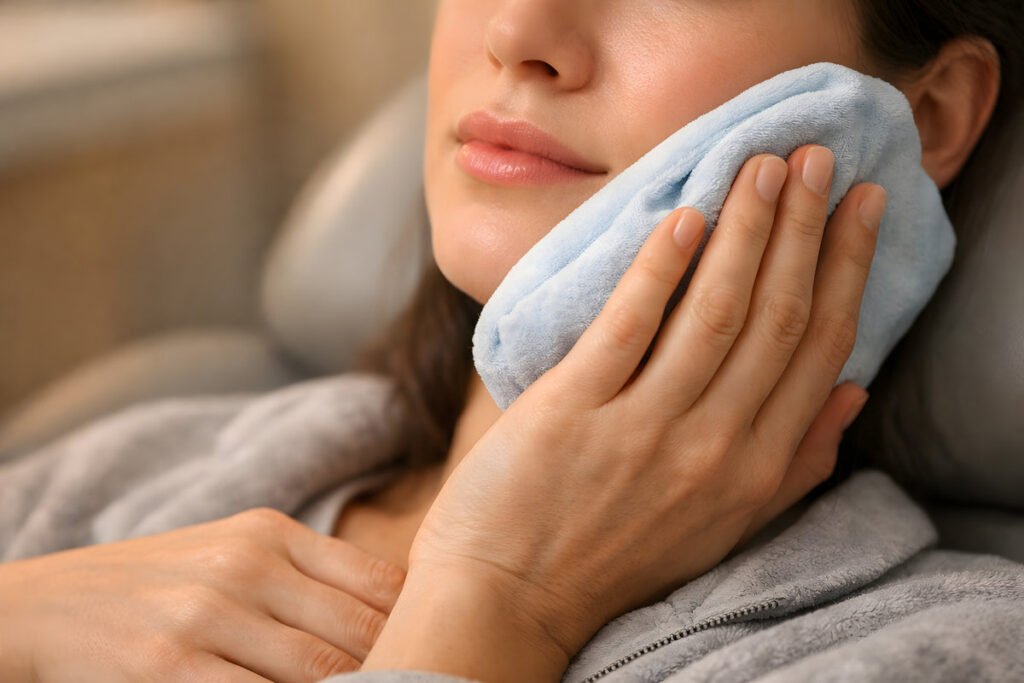 Woman with Ice Pack on Face - Post Oral Surgery